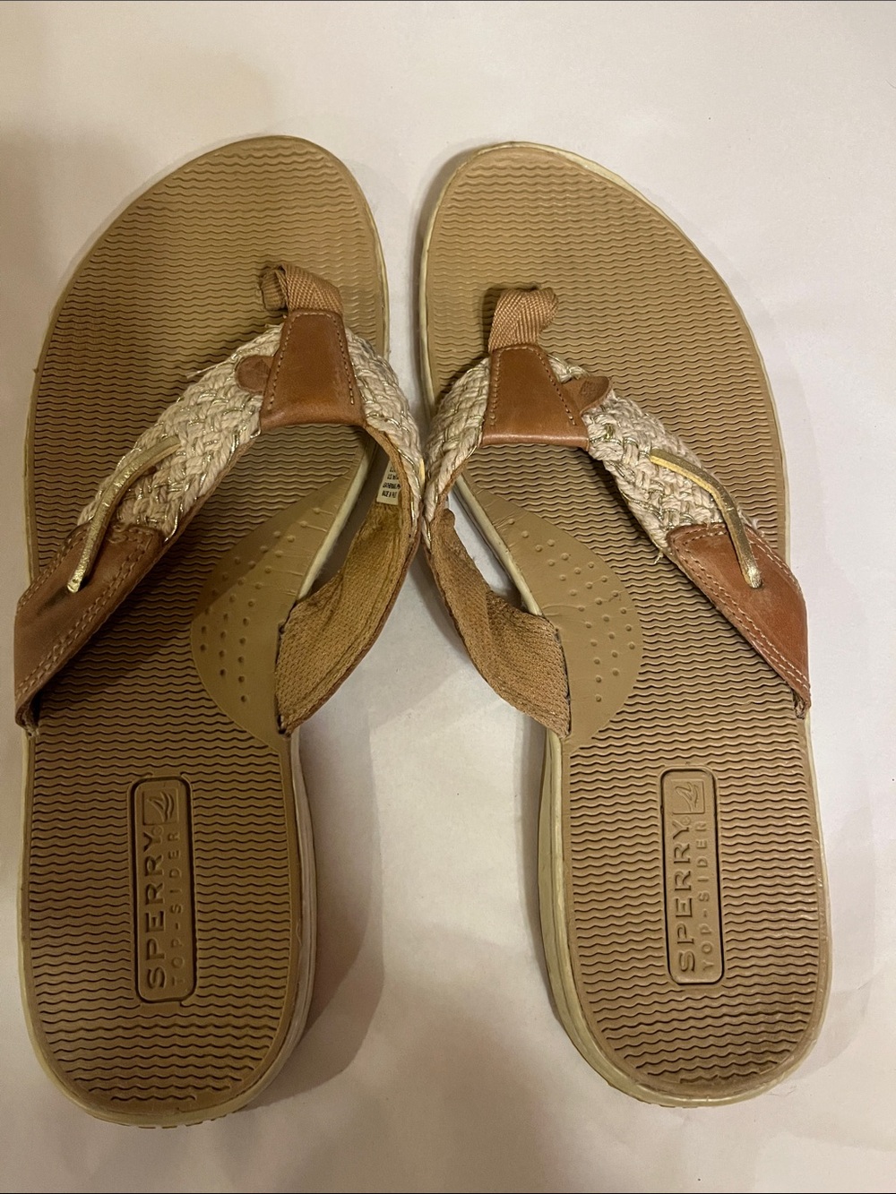 Sperry Beige Braided Strap Thong Sandals